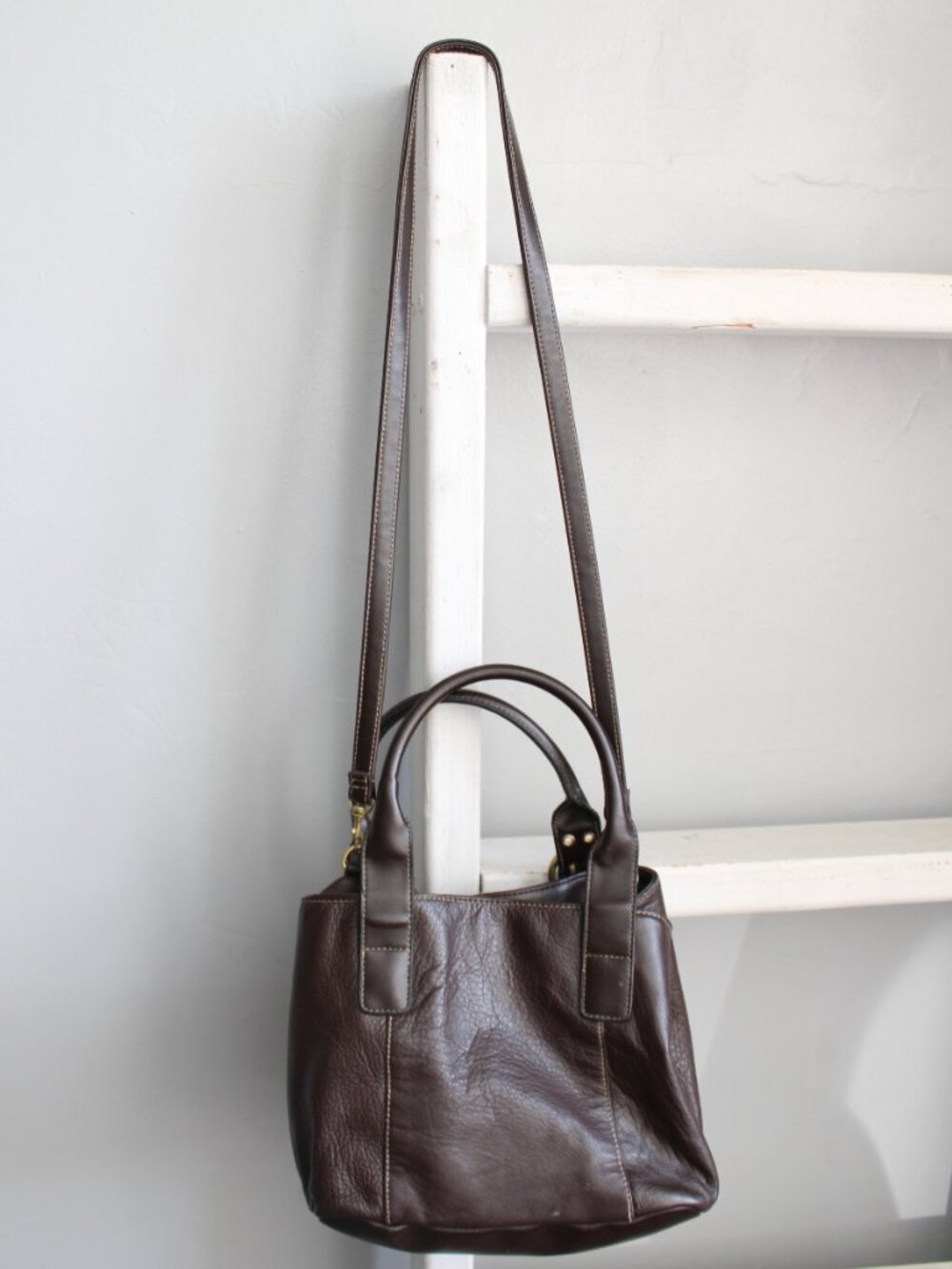 Vintage Y2K Brown Buckle Soft Smooth Pebble Leather Designer Handbag Crossbody - Picture 3 of 5